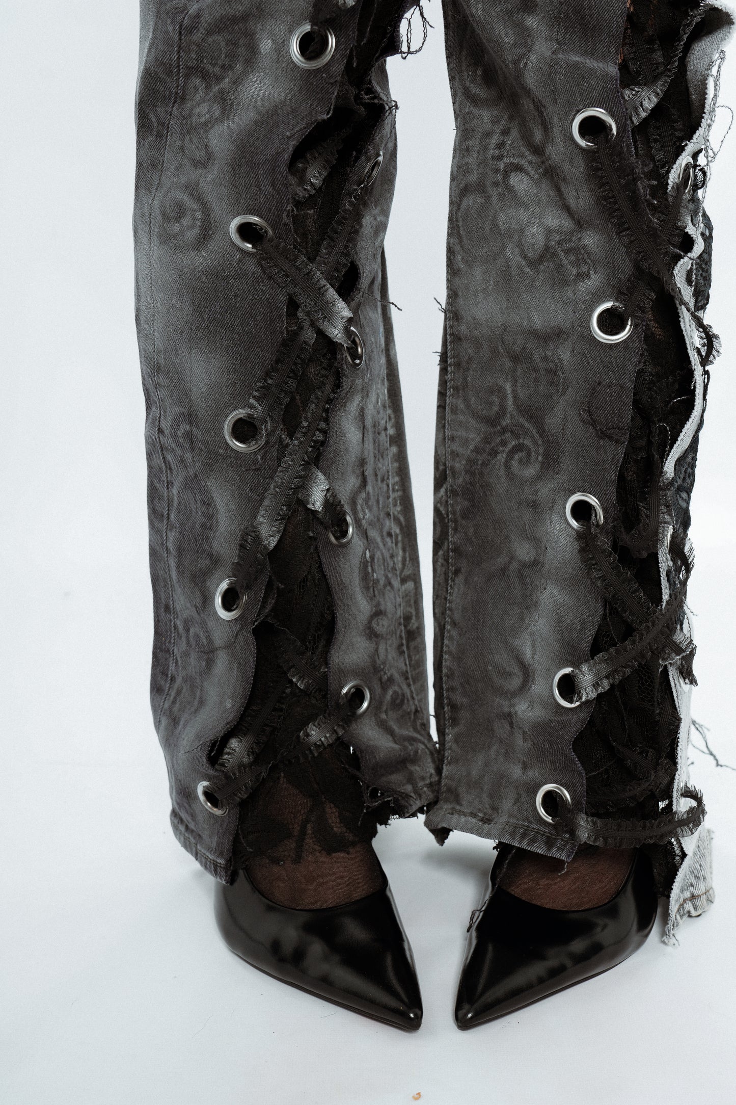 Mirror Lace-Up Flare Jeans