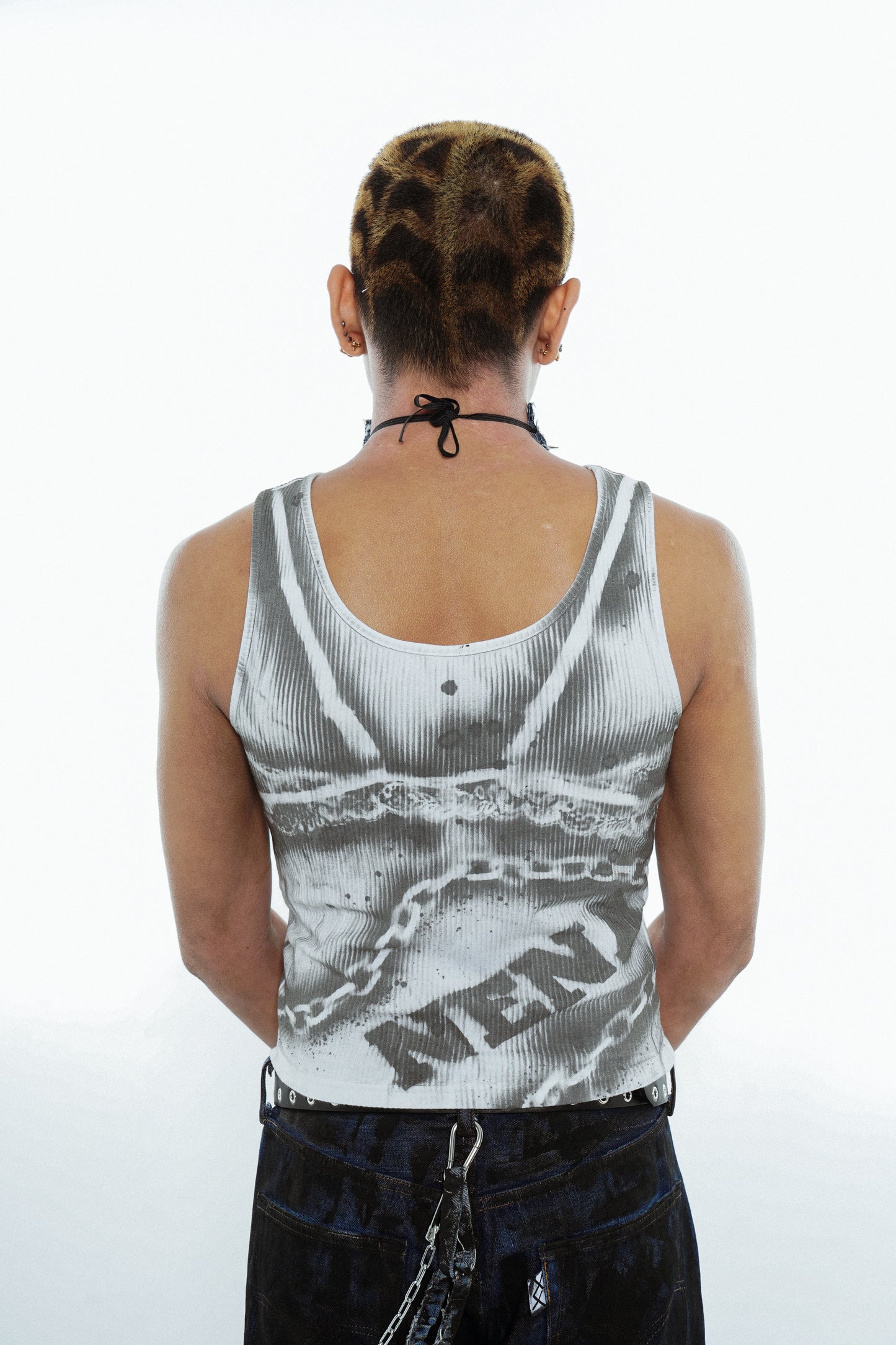 Mirror Spiked Denim Choker