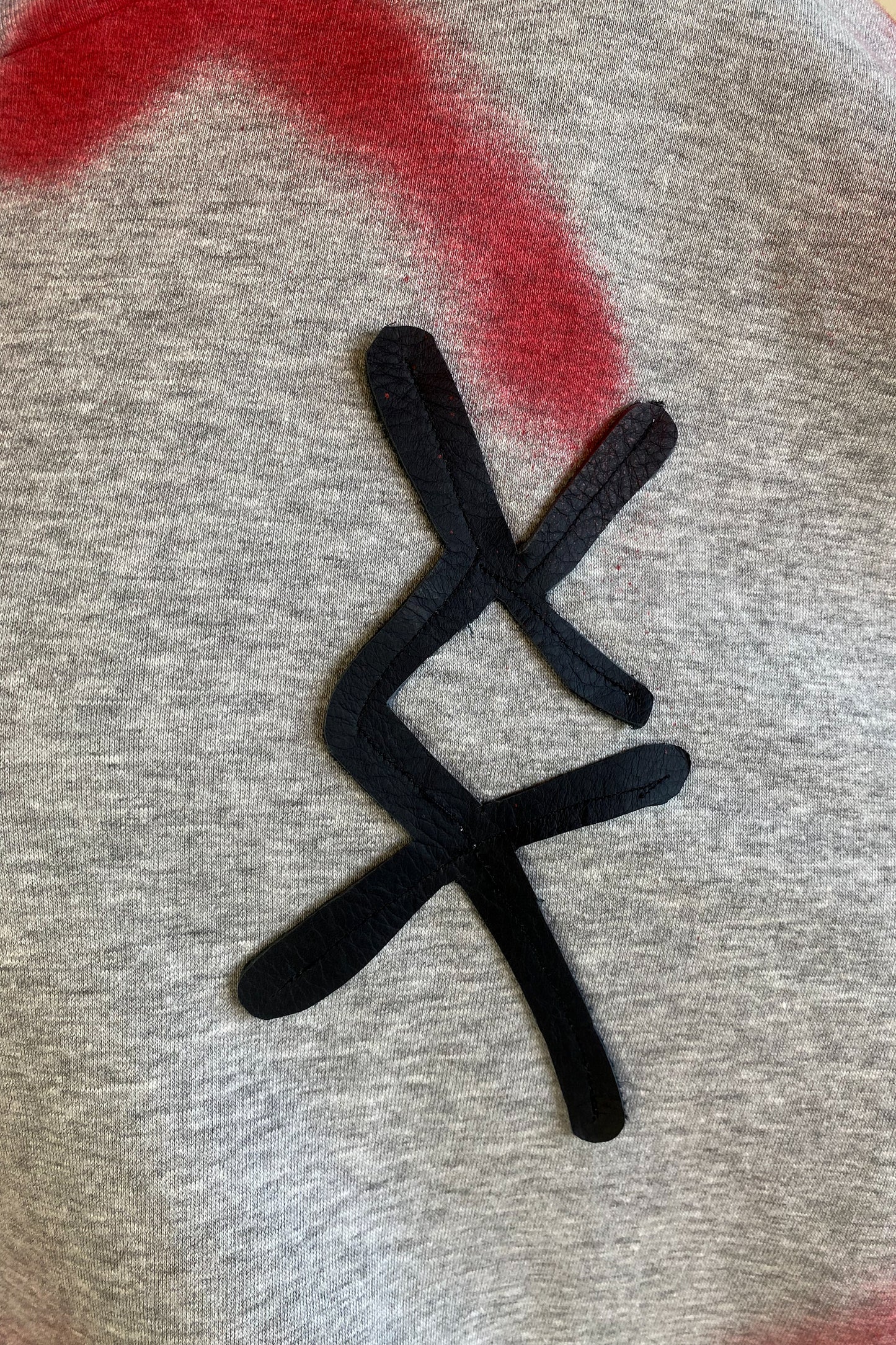 "Don't get chained up" Upcycled Deadstock Grey/red Hoodie