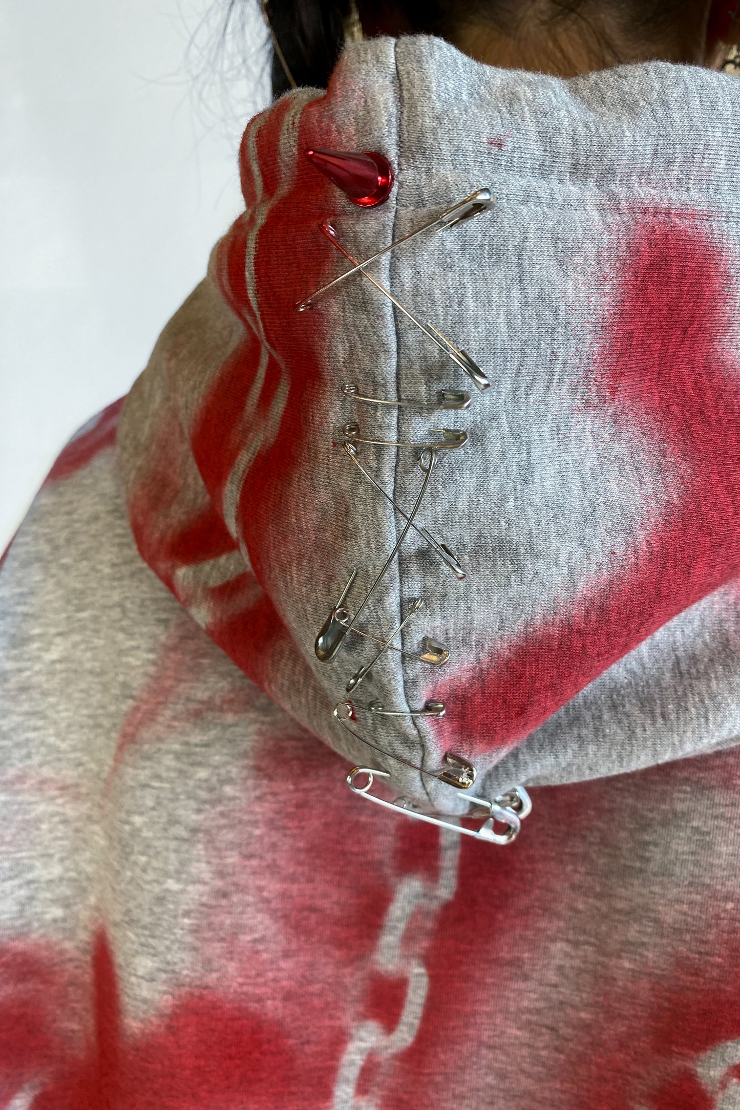 "Don't get chained up" Upcycled Deadstock Grey/red Hoodie