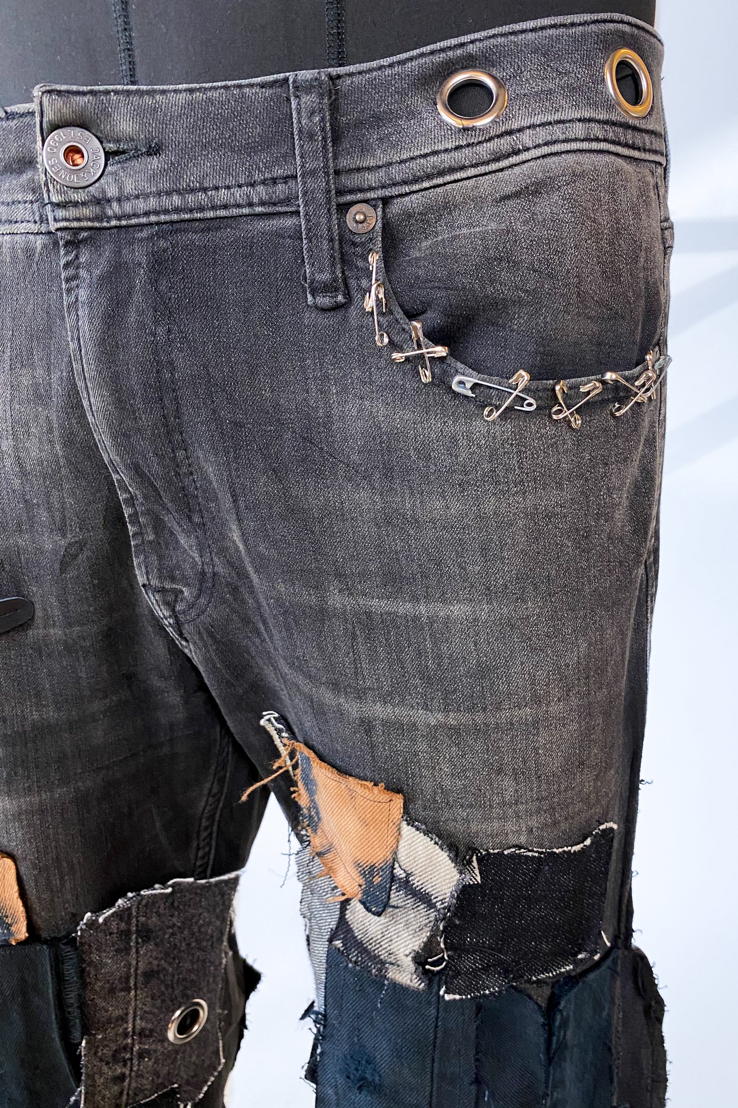 “Rebel Patchwork” Stretch Wide Flare Jeans