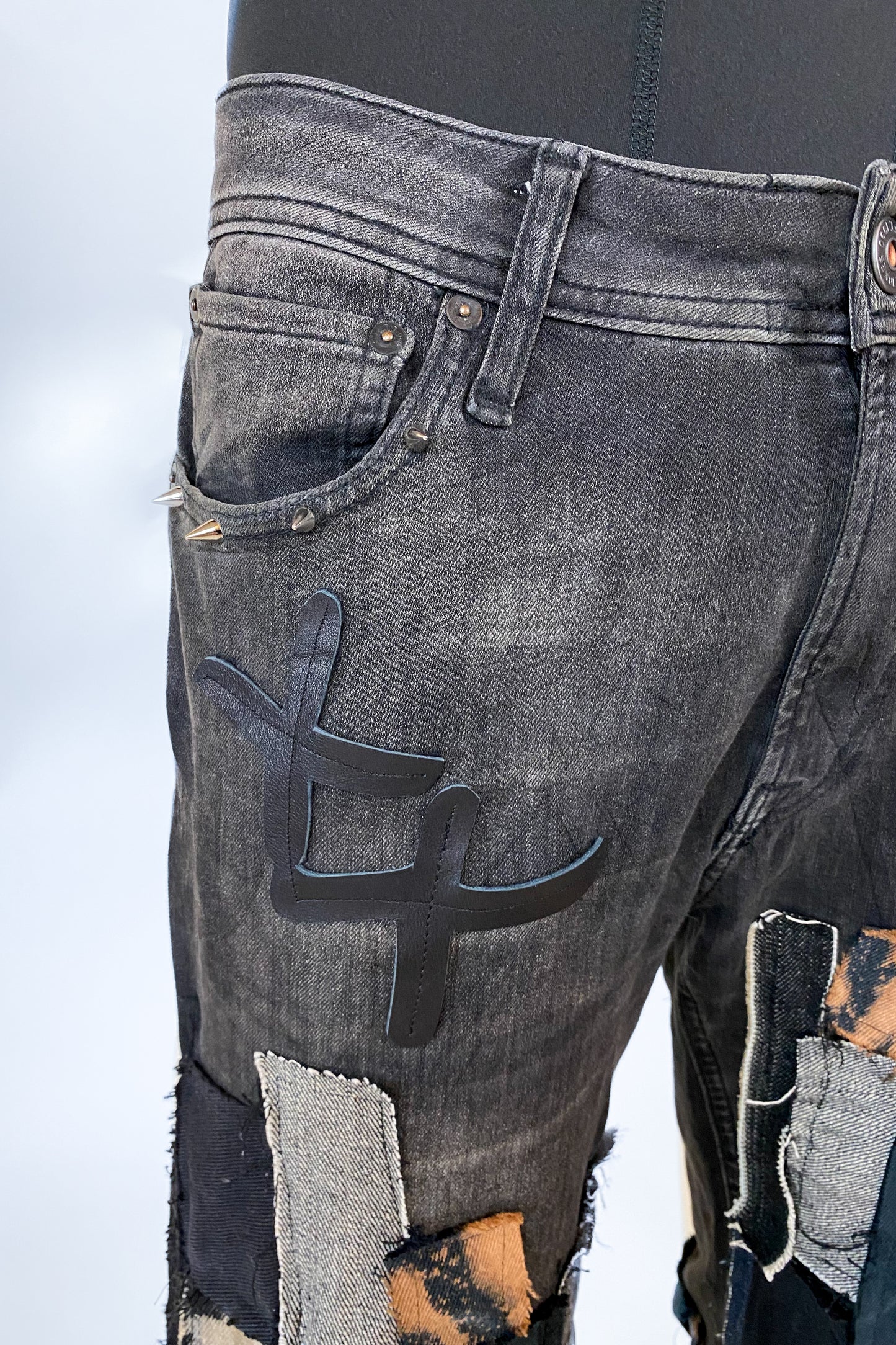 “Rebel Patchwork” Stretch Wide Flare Jeans
