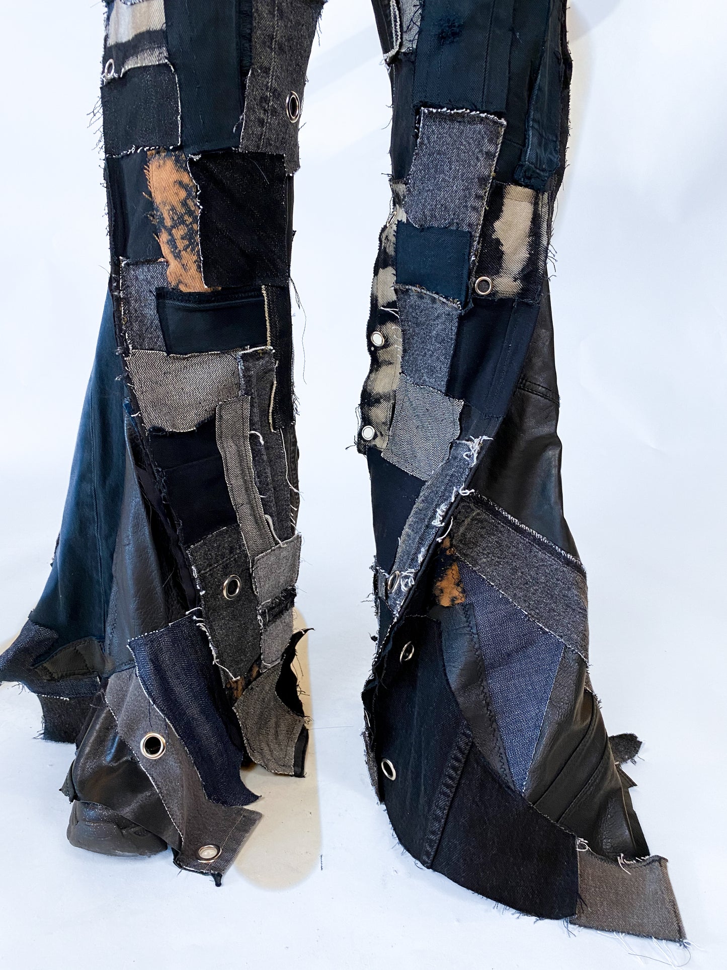 “Rebel Patchwork” Stretch Wide Flare Jeans