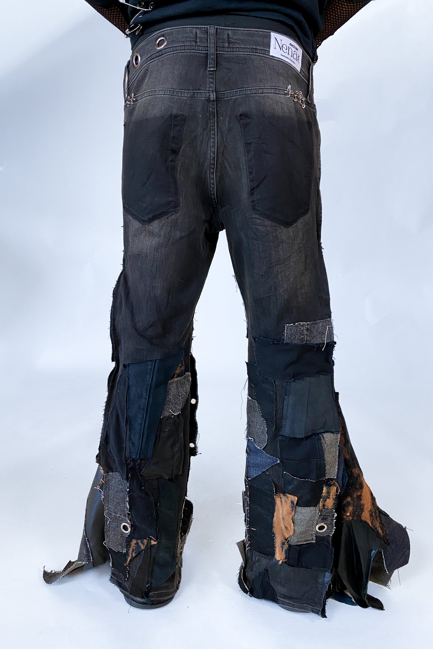 “Rebel Patchwork” Stretch Wide Flare Jeans