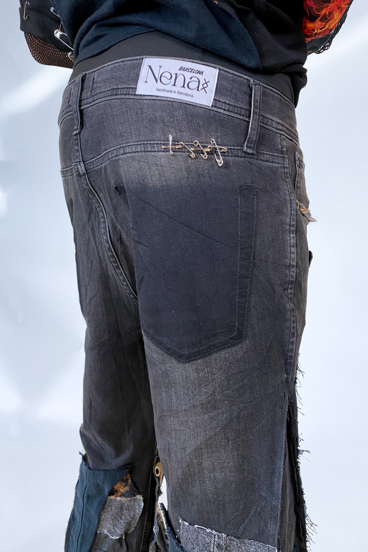 “Rebel Patchwork” Stretch Wide Flare Jeans