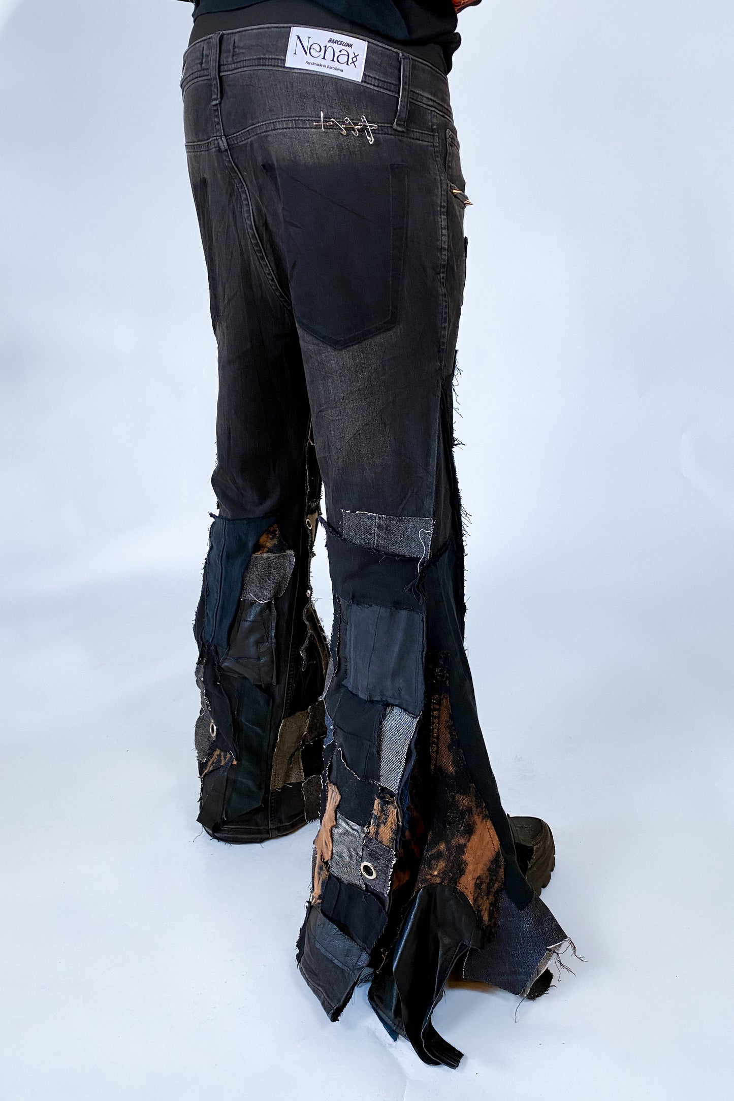 “Rebel Patchwork” Stretch Wide Flare Jeans