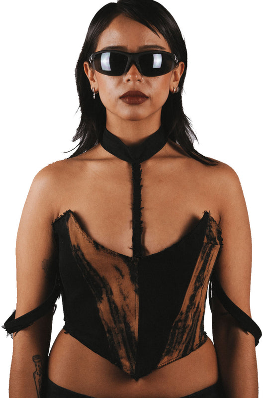 SAVVY Handmade Corset - Black/orange