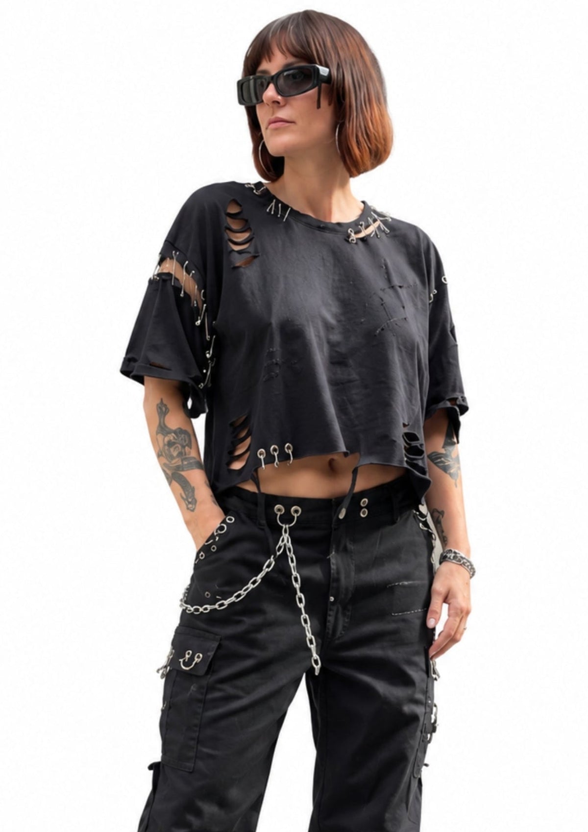zwarte distressed genderneutrale tee