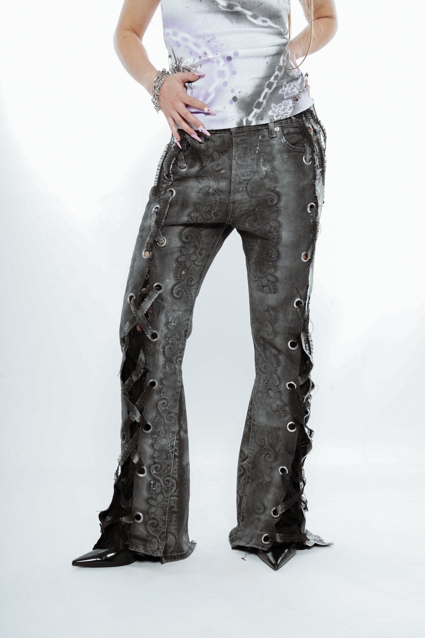 Mirror Lace-Up Flare Jeans