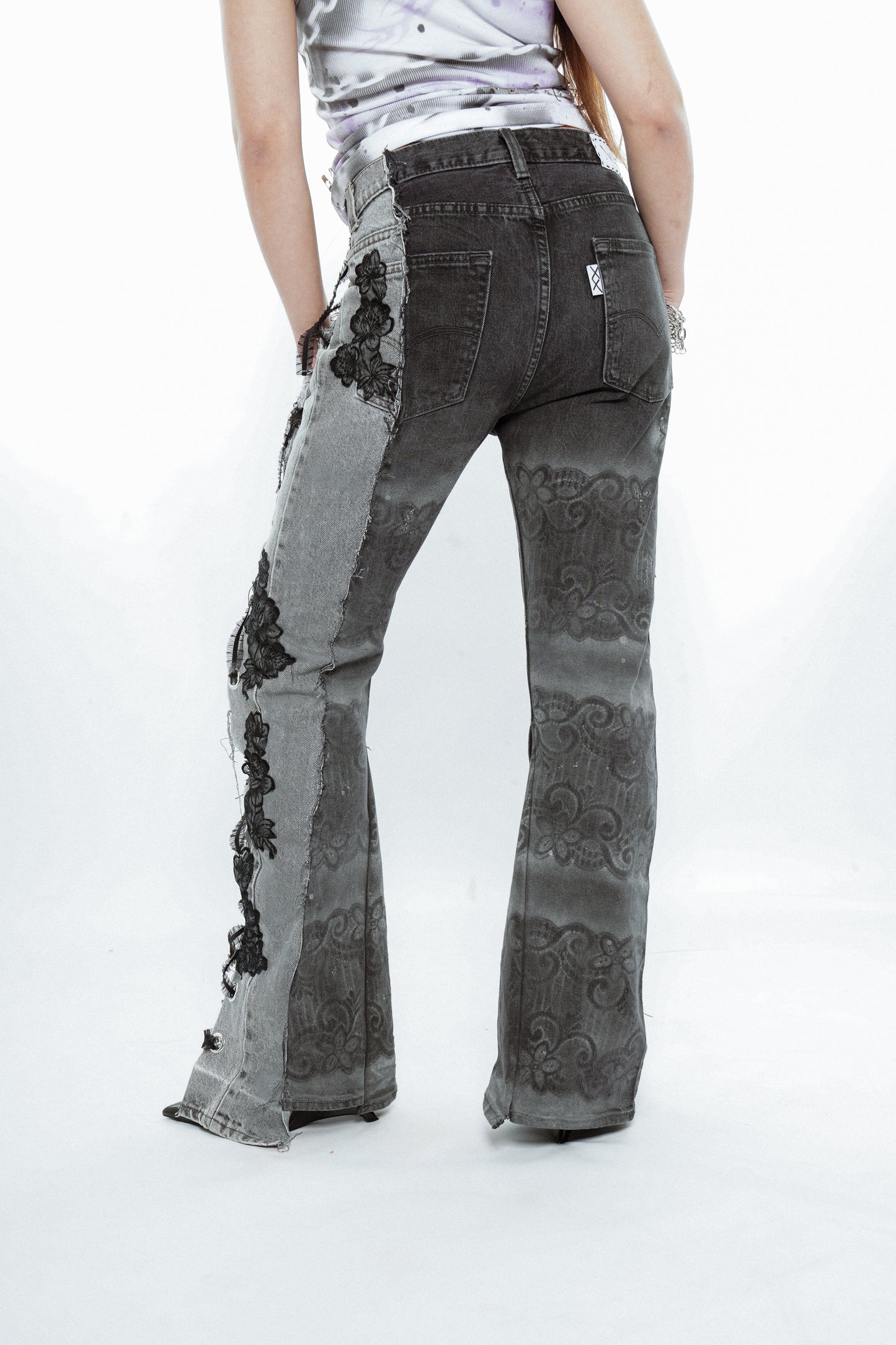 Mirror Lace-Up Flare Jeans