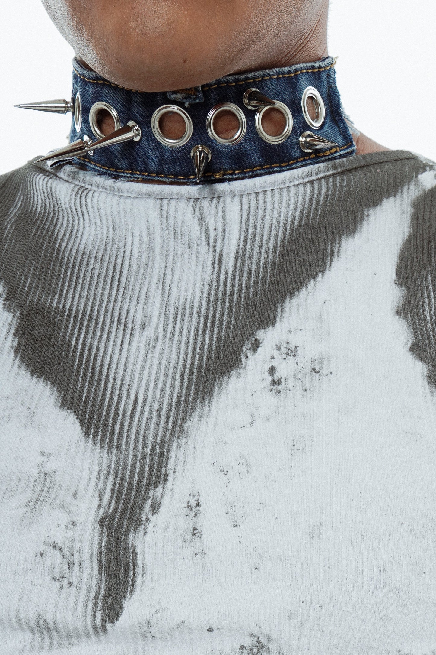 Mirror Spiked Denim Choker