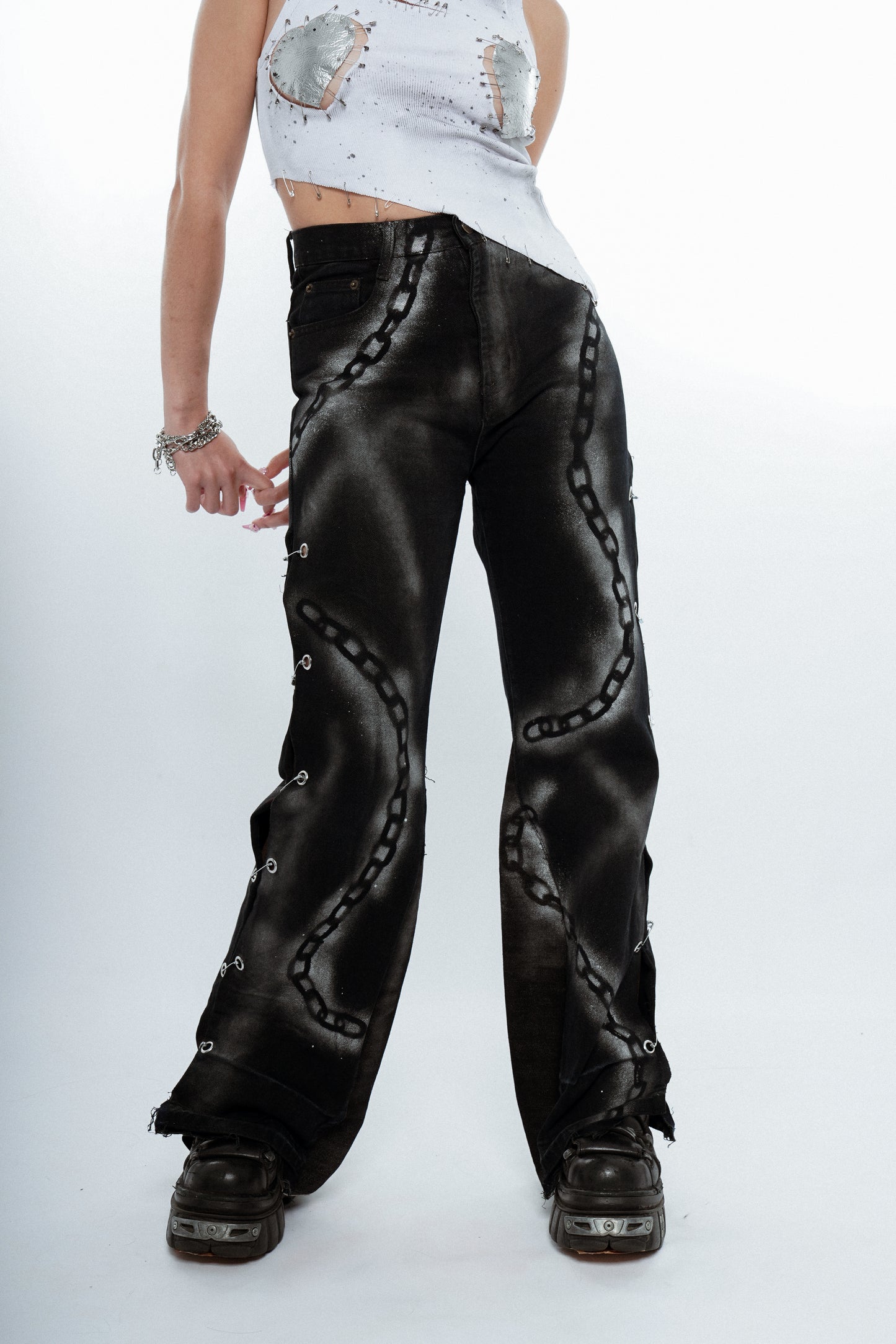 Mirror Chain Flare Jeans