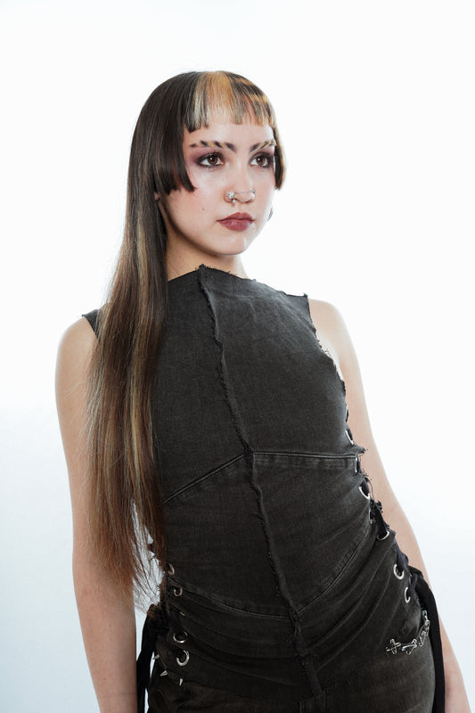 The Guardian Lace-Up Denim Top