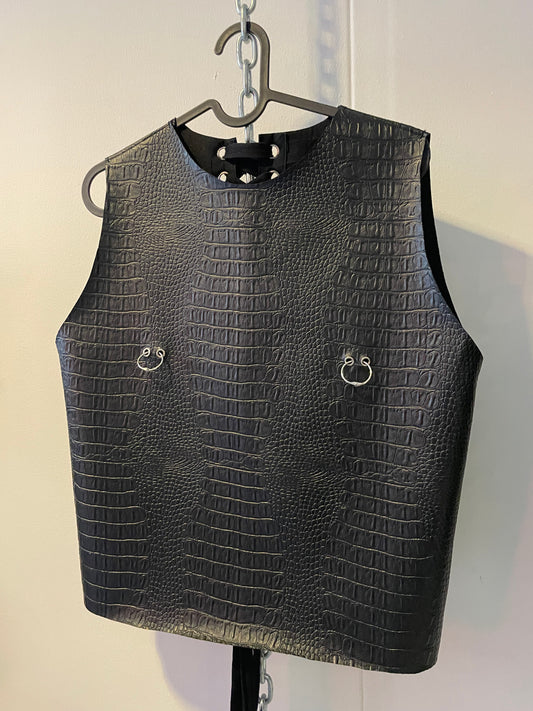 Faux croco leather cropped top