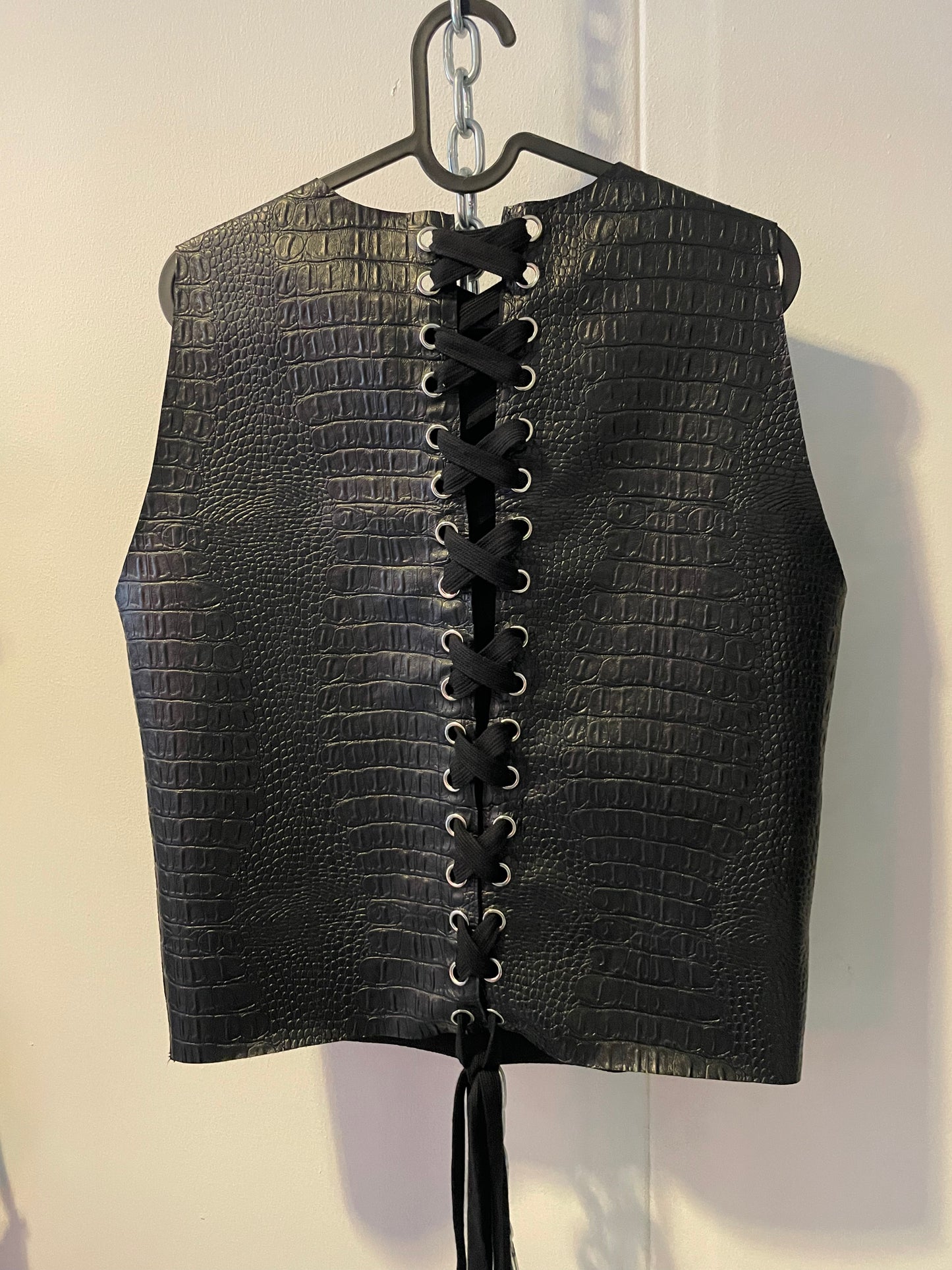 Faux croco leather cropped top