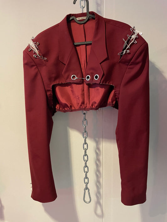Reworked red bolero blazer