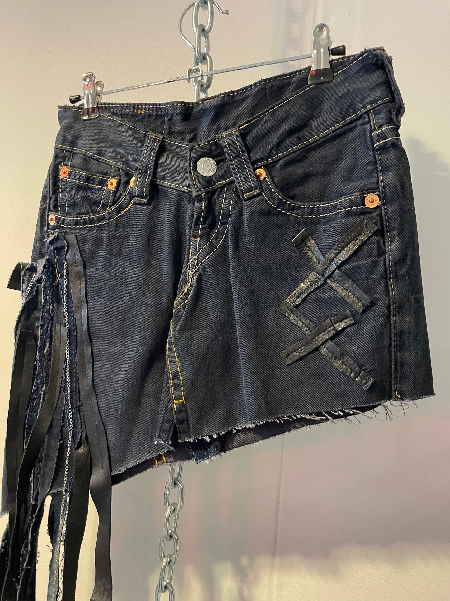 Asymetrical denim mini skirt