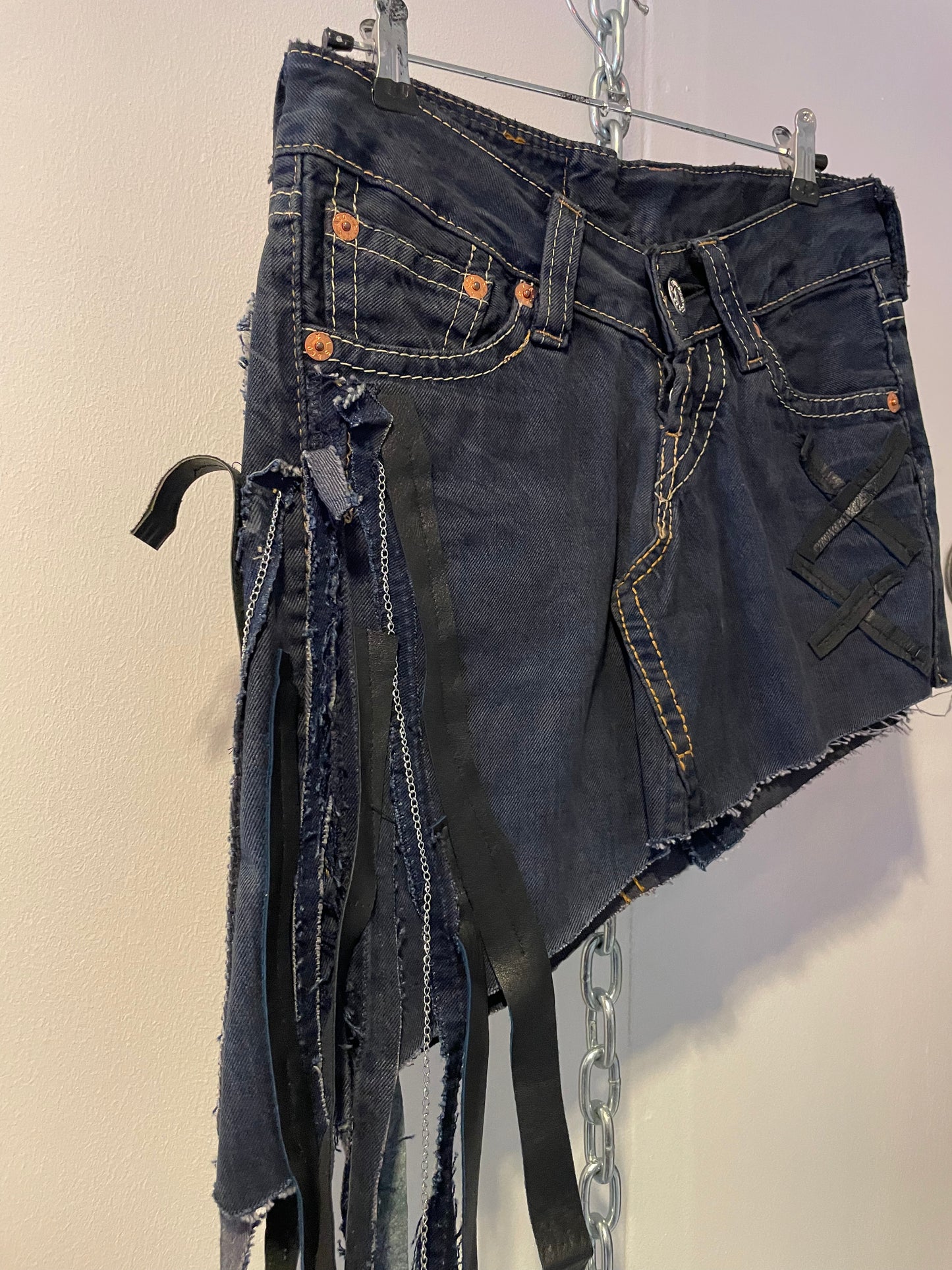 Asymetrical denim mini skirt