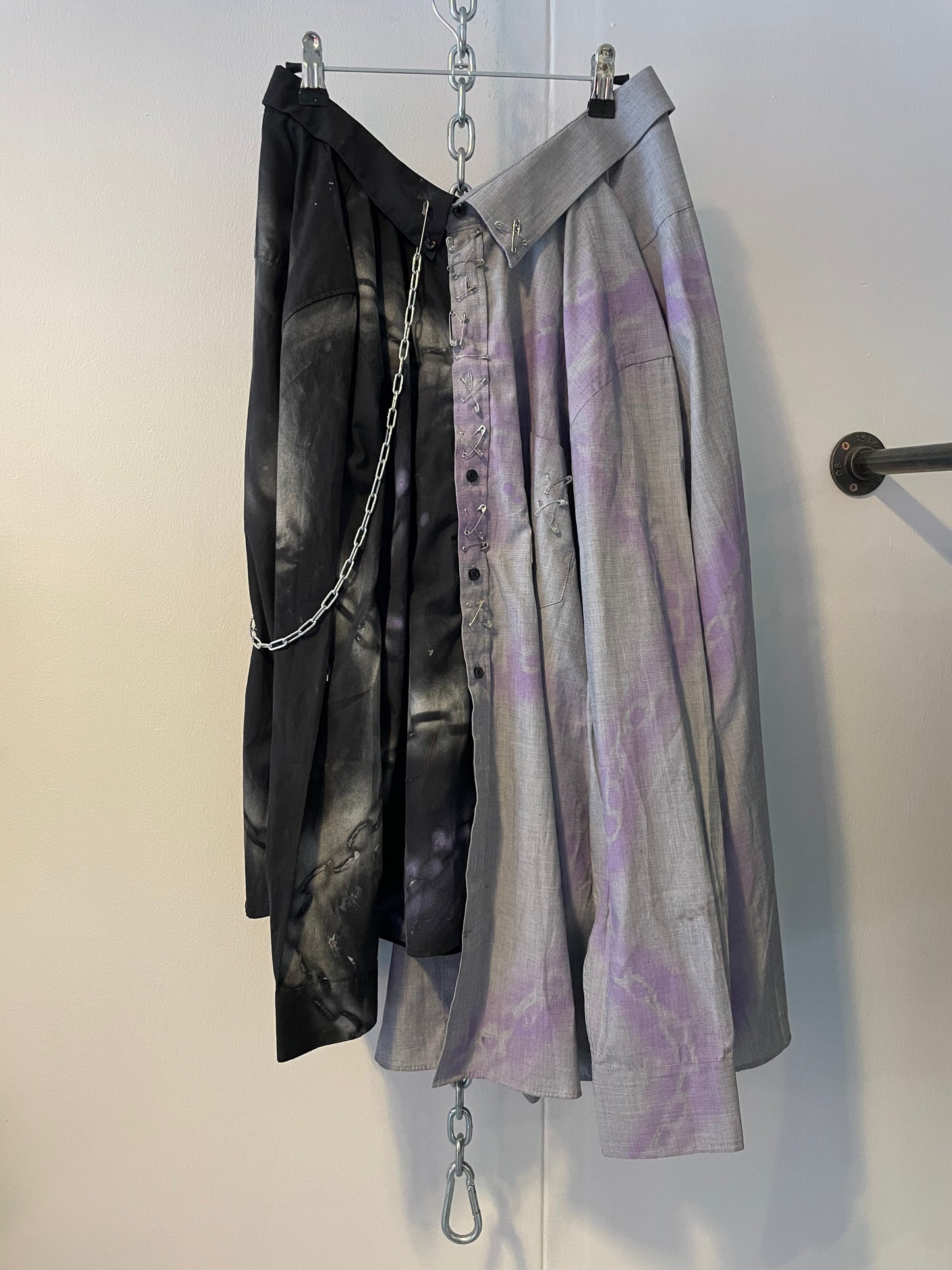 Reconstructed skirt made from two classic shirts