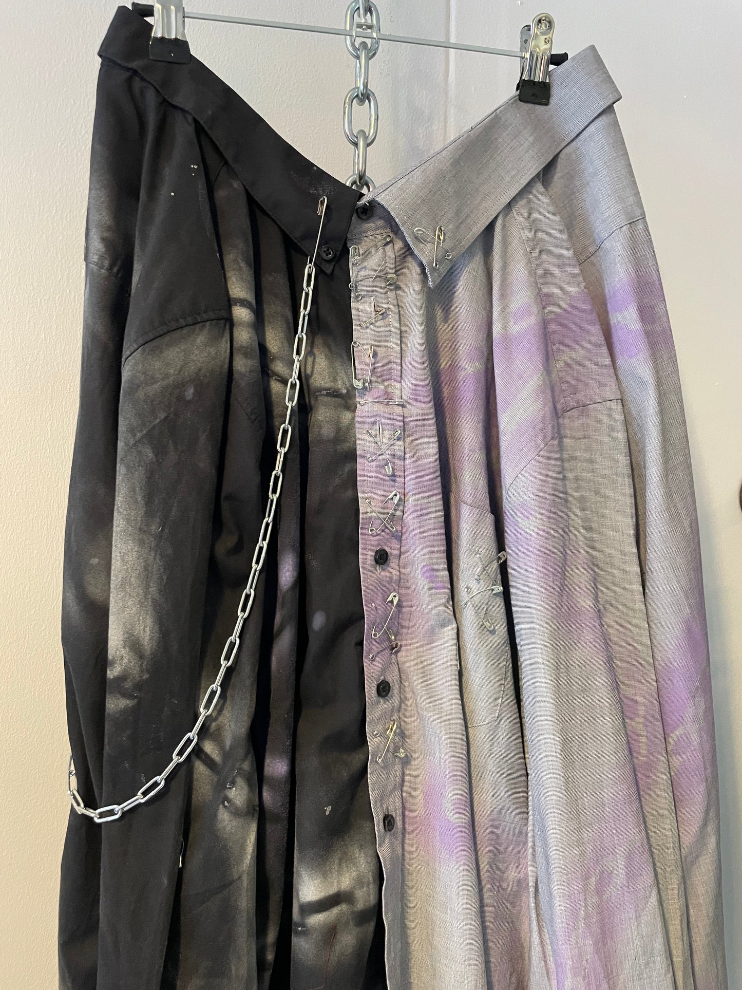 Reconstructed skirt made from two classic shirts