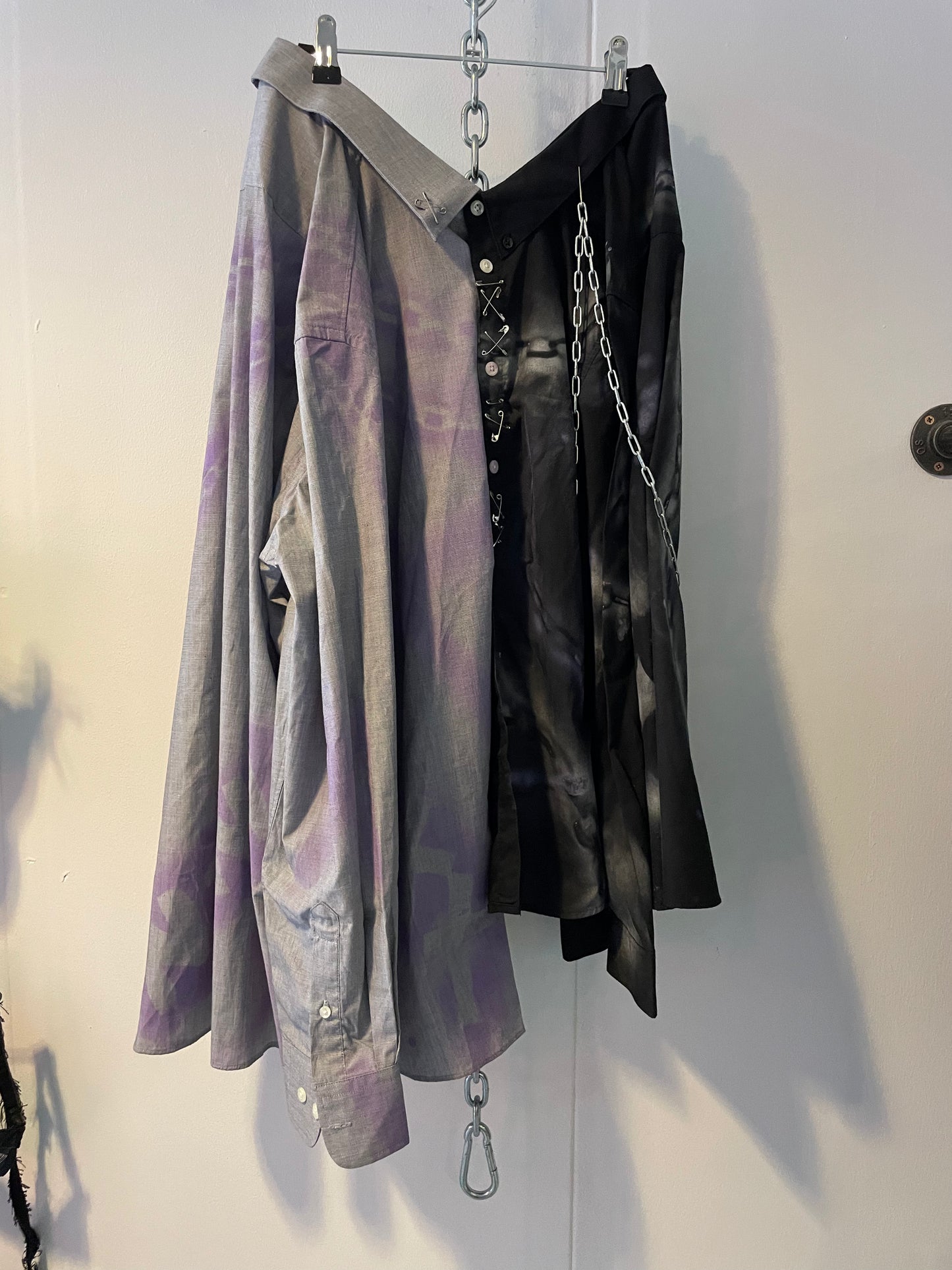 Reconstructed skirt made from two classic shirts