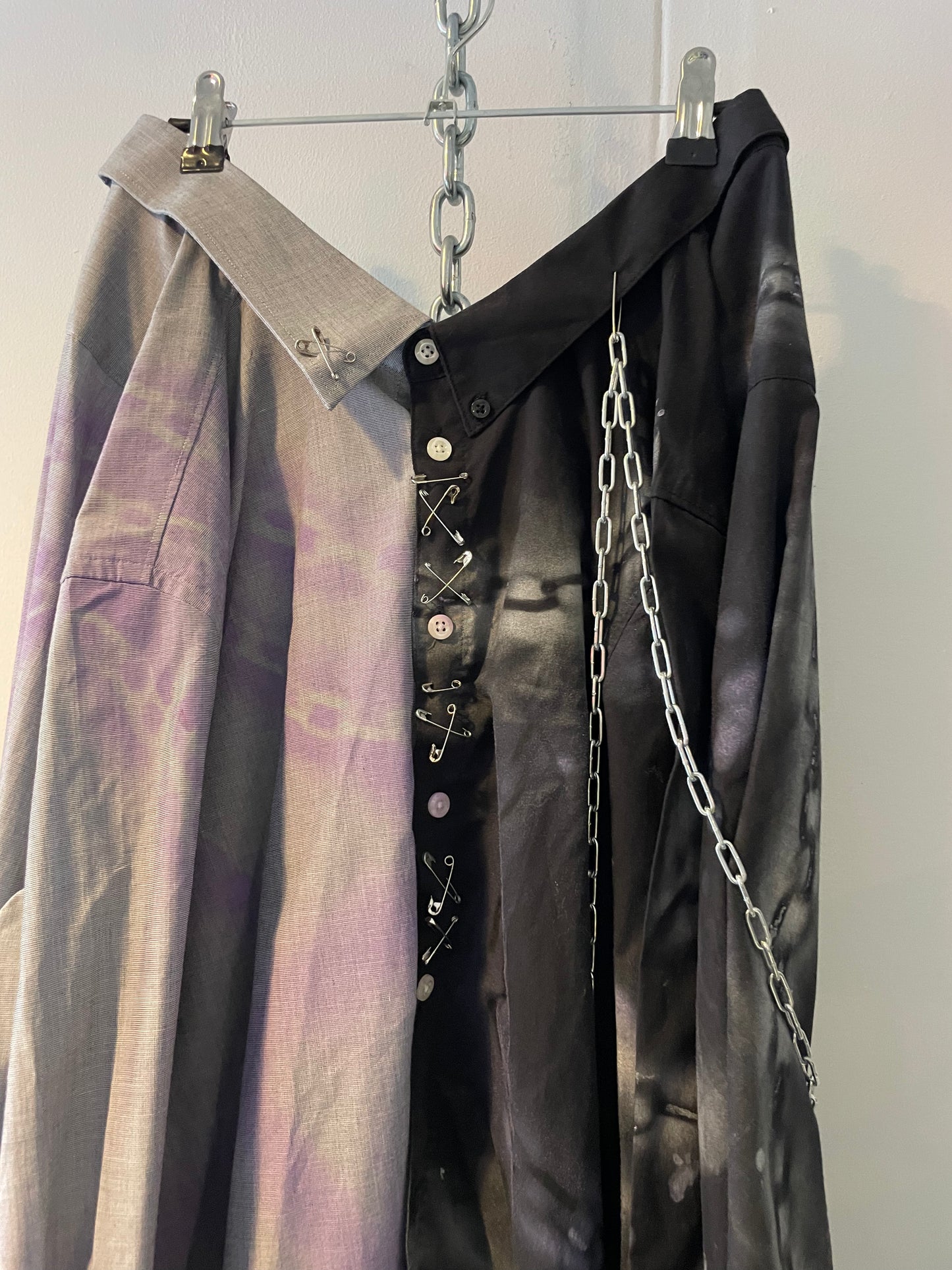 Reconstructed skirt made from two classic shirts