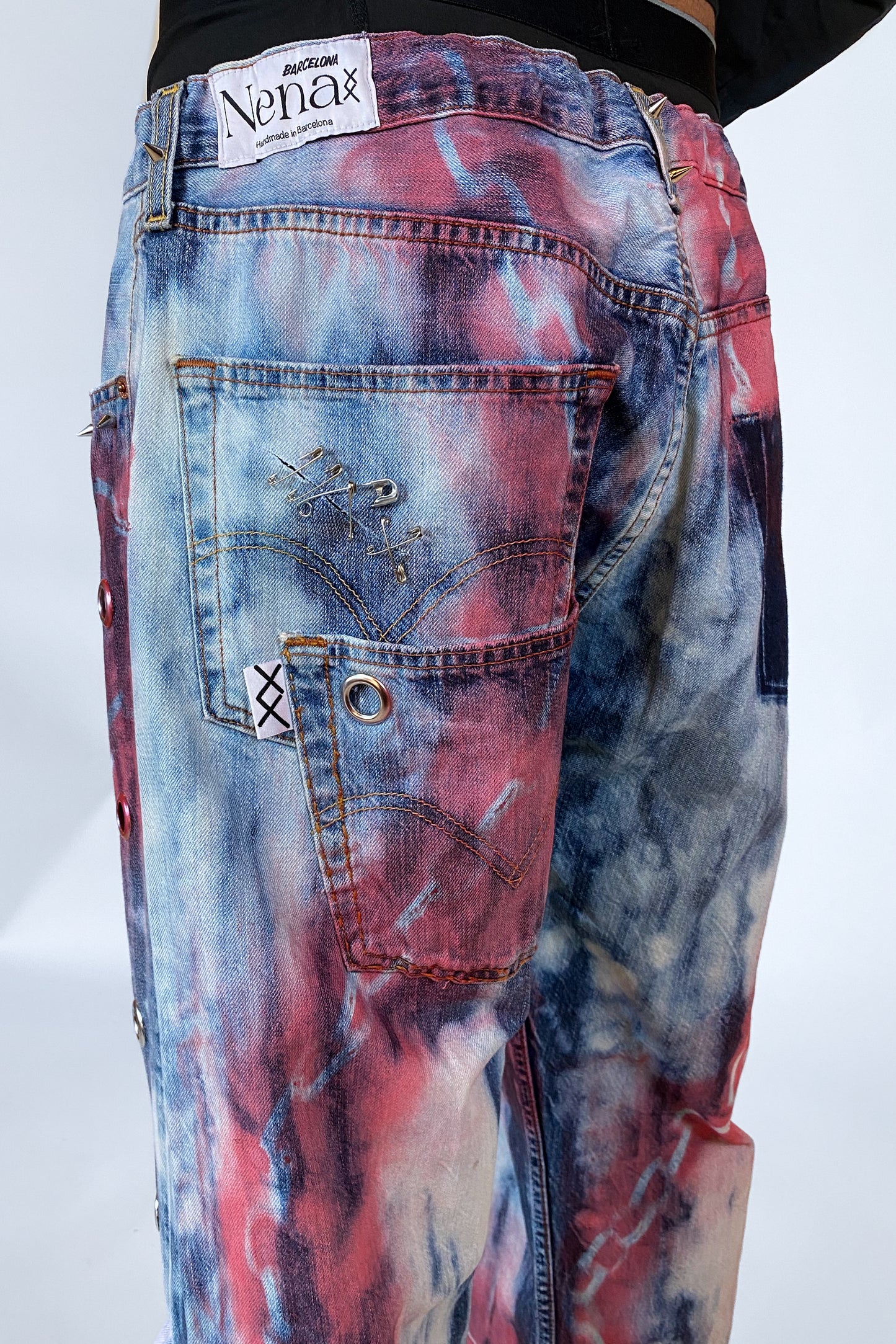 “Red Chain” Upcycled Wide Leg Jeans