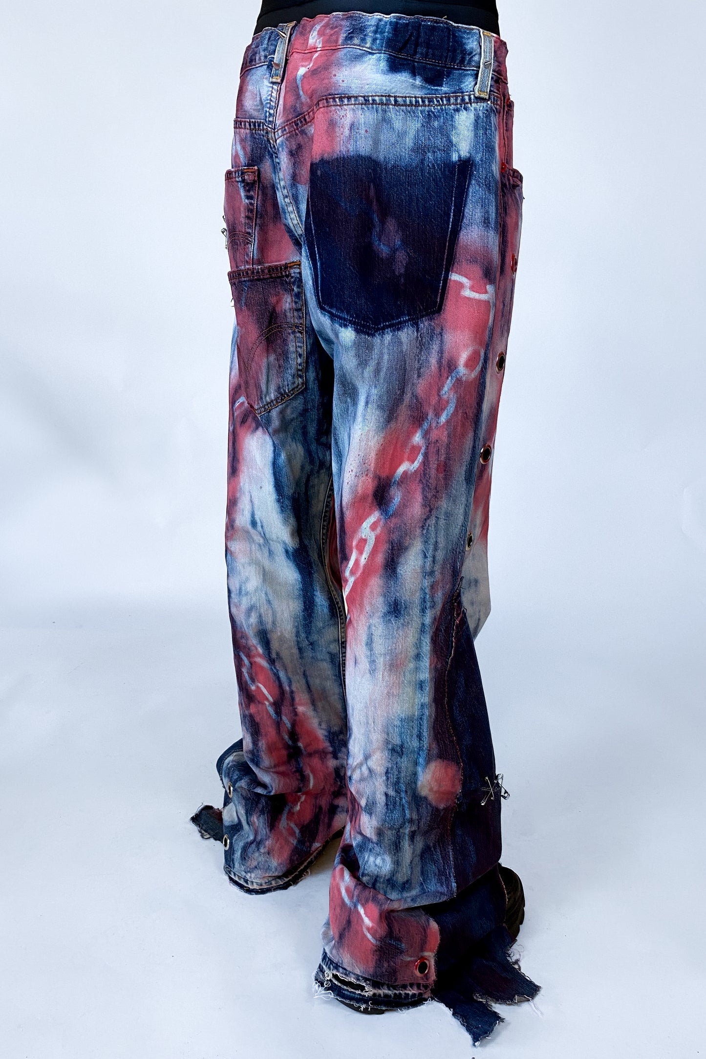 “Red Chain” Upcycled Wide Leg Jeans