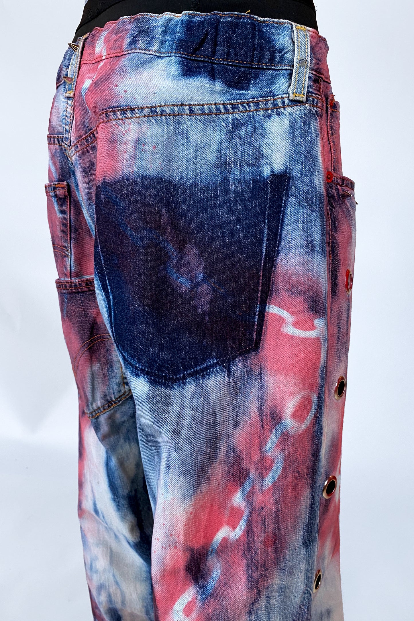 “Red Chain” Upcycled Wide Leg Jeans