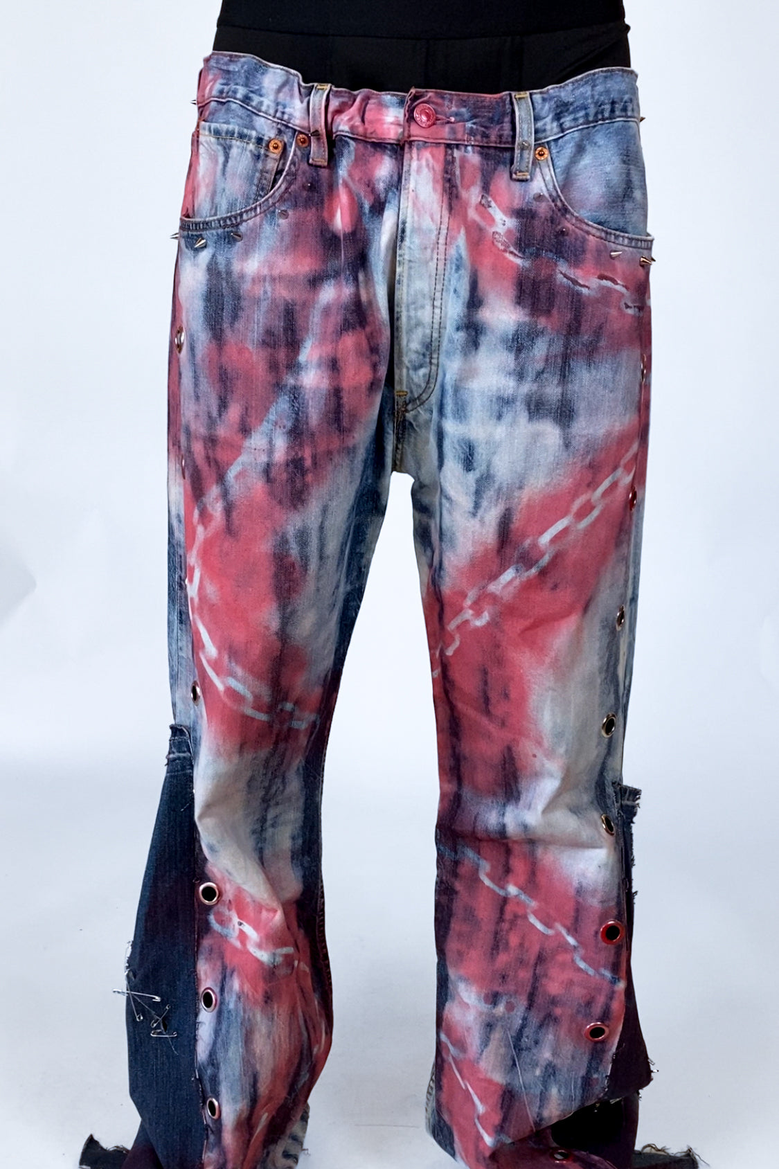 “Red Chain” Upcycled Wide Leg Jeans