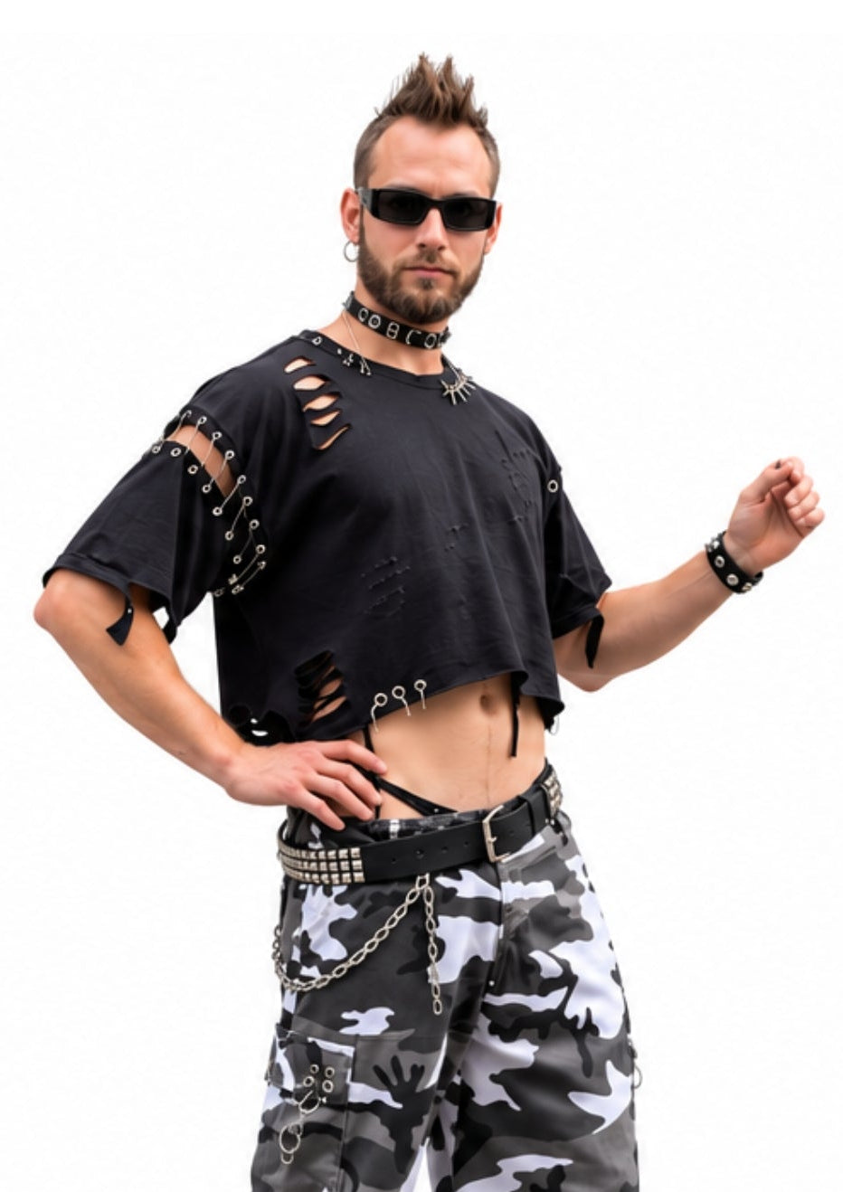 upcycled camouflage punk pants