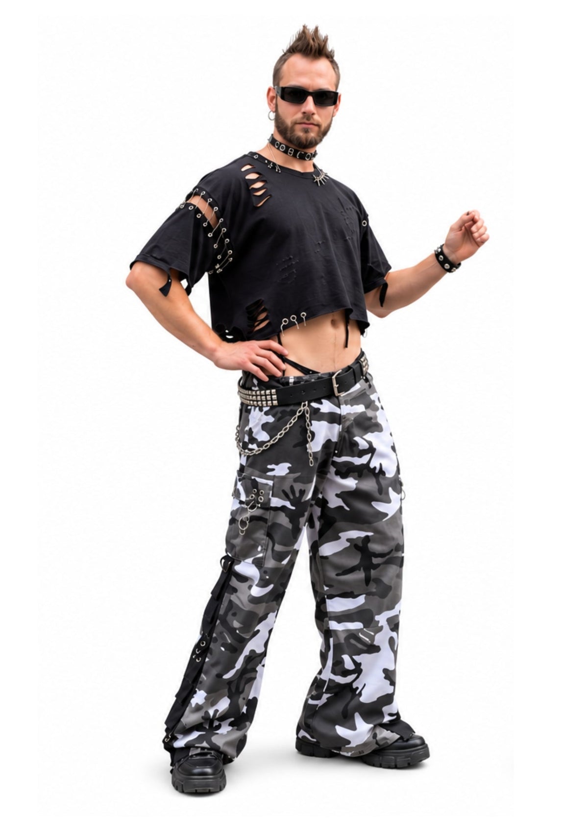 upcycled camouflage punk pants