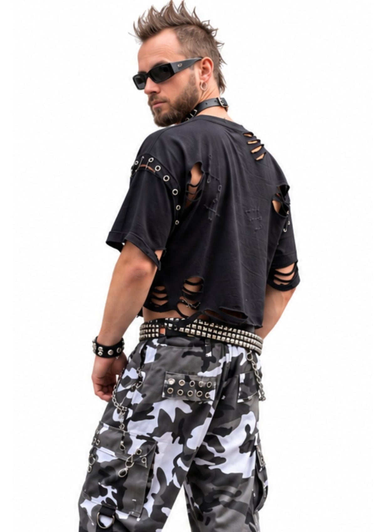 zwarte distressed genderneutrale tee