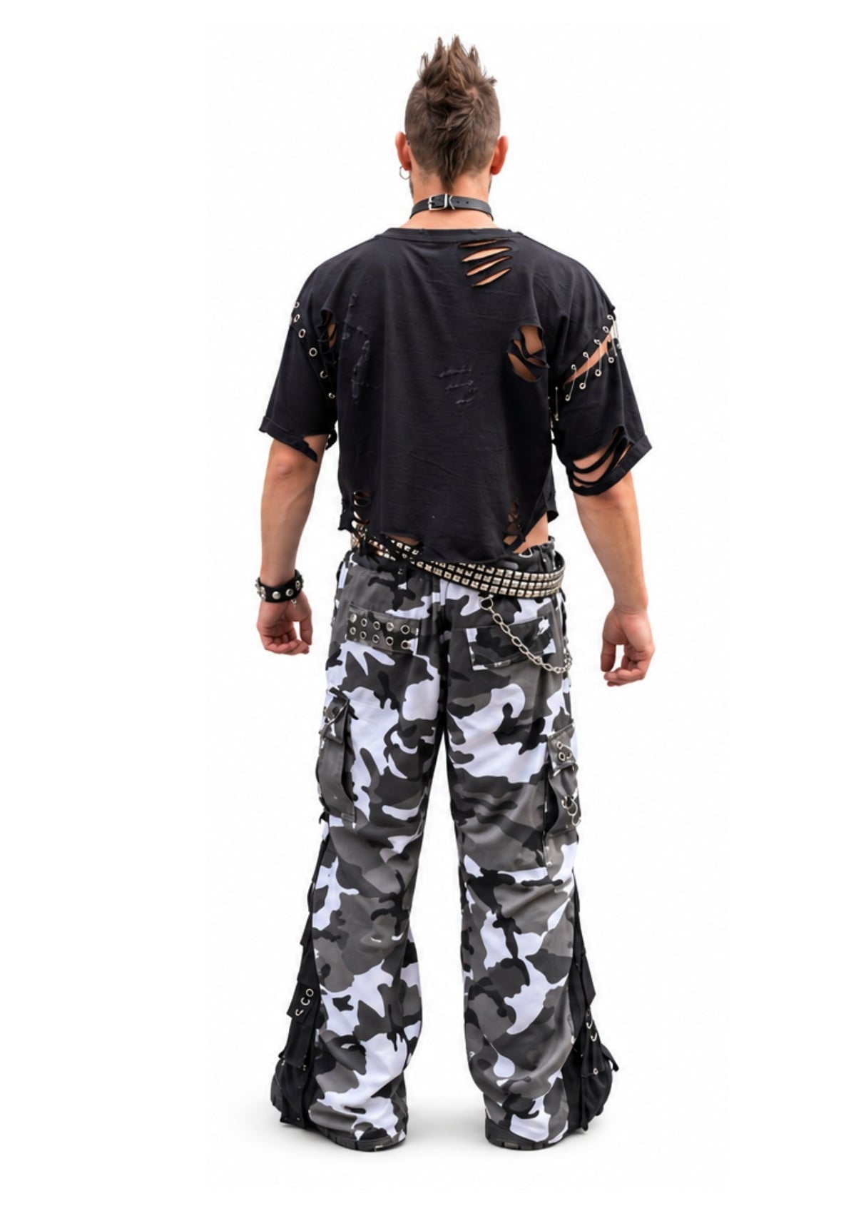 upcycled camouflage punk pants