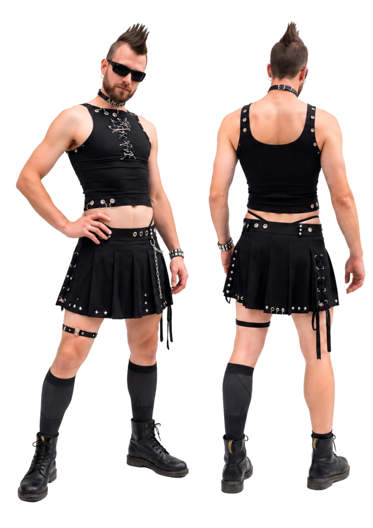 zwarte genderneutrale punk skort 